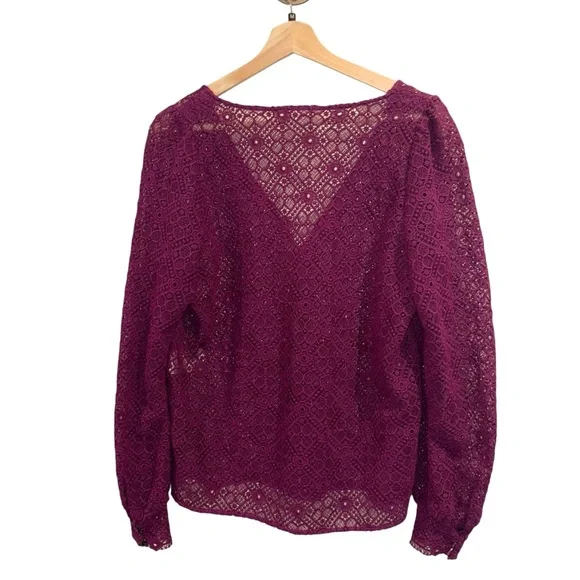 Sezane Gaya Cotton Blend Lace Long Sleeve Blouse Top - Picture 3 of 3